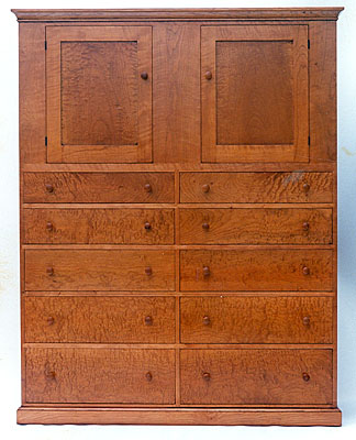 SHAKER CUPBOARD OVER DRAWERS, CURLY CHERRY (CUP401)